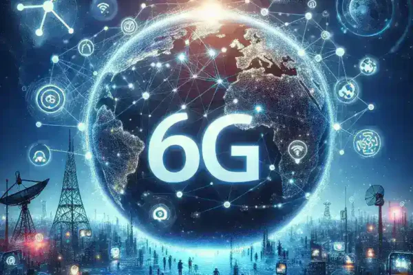 Perkembangan Teknologi 6G: Kapan Bisa Digunakan Secara Global? "Ilustrasi perkembangan teknologi 6G dengan jaringan nirkabel futuristik, menggambarkan konektivitas global yang lebih cepat dan efisien, untuk artikel Perkembangan Teknologi 6G: Kapan Bisa Digunakan Secara Global?"